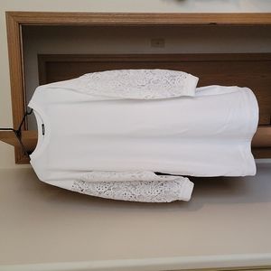 White sweater dress with lace sleeve from Express